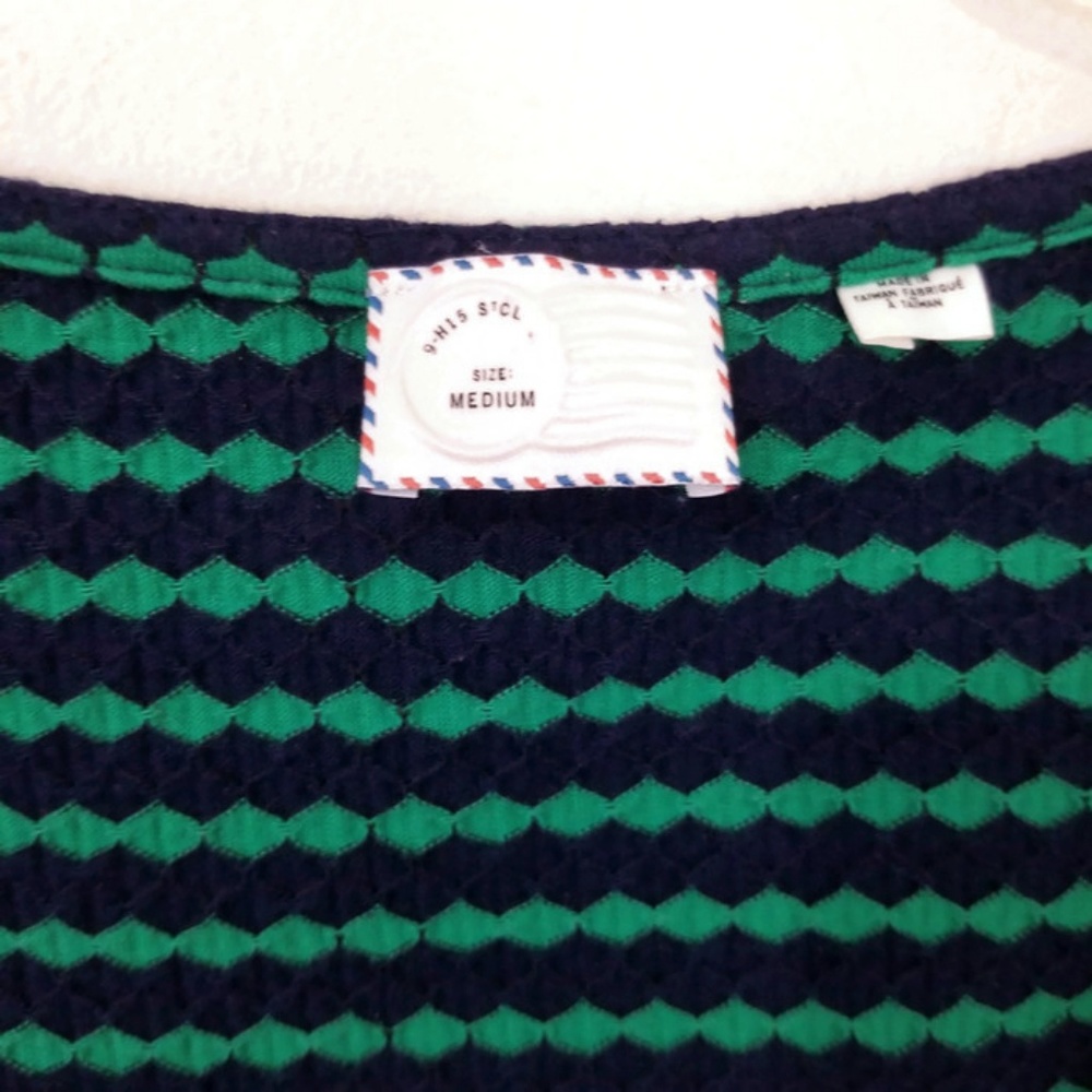 ANTHROPOLOGIE POSTMARK NAVY BLUE GREEN STRIPED TOP - Picture 4 of 5